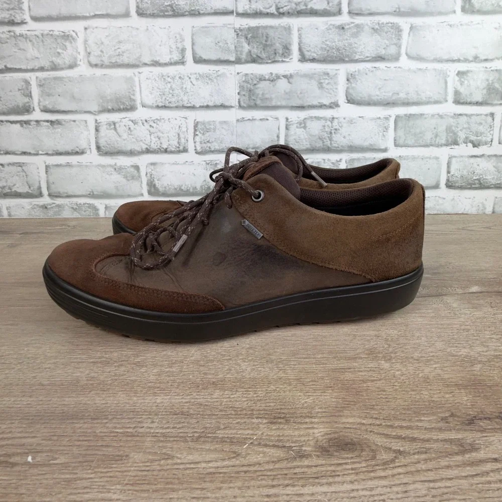 ECCO Soft 7 Gore-Tex Sneakers Waterproof Leather Suede Brown Mens 12